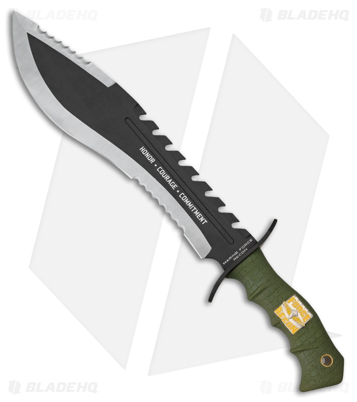 USMC Honor Fixed Blade Machete OD Green Rubber (11.5" Two-Tone Serr) UC3011