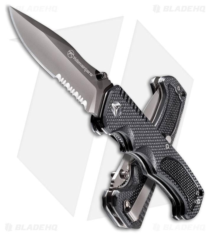 Kilimanjaro Annex Drop Point Folding Knife Black G-10 (3.375" Black Serr) 910030