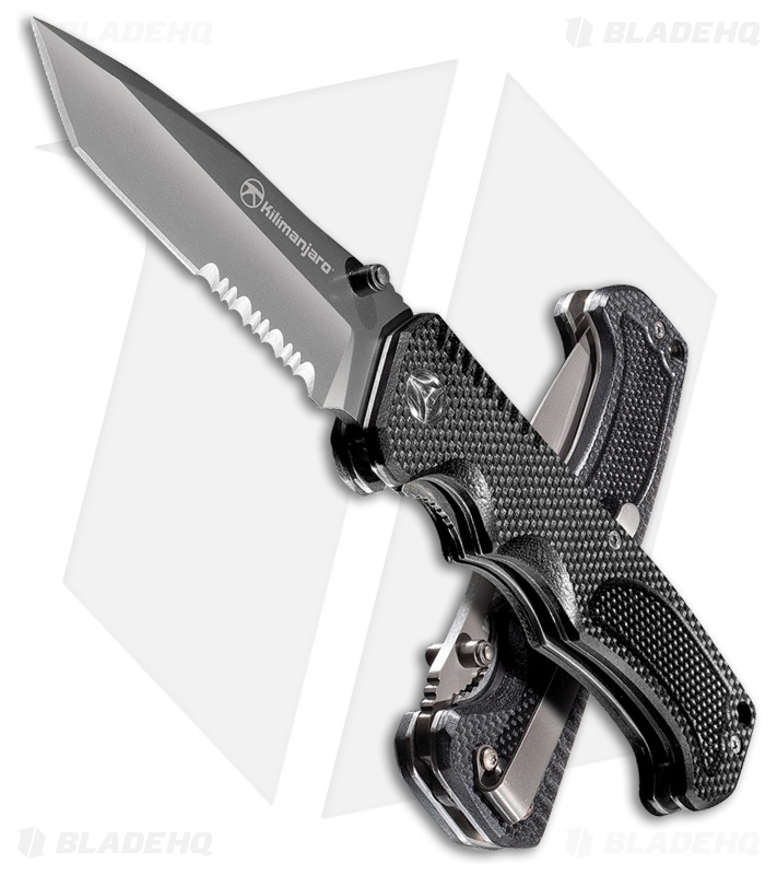 Kilimanjaro Annex Tanto Folding Knife Black G-10 (3.375" Black Serr) 910031