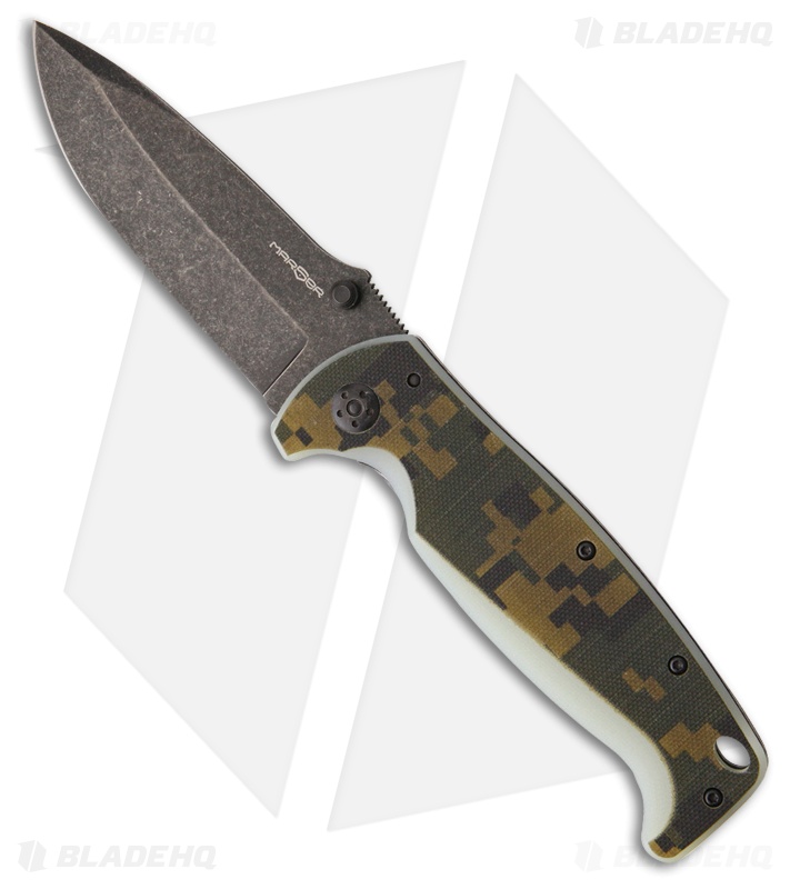 MARSER Kampfer 6 Frame Lock Knife Camo G-10 (3.75" Black Stonewash) 