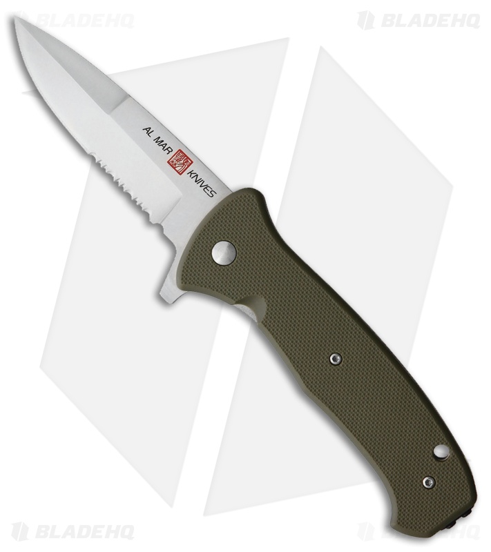 Al Mar SERE 2020 Spring Assisted Knife OD Green GFN (3.6" Satin Serr)