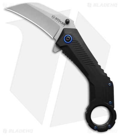 Boker Magnum Veloc Hawkbill Flipper Karambit Knife Black G-10 (2.6" Satin)
