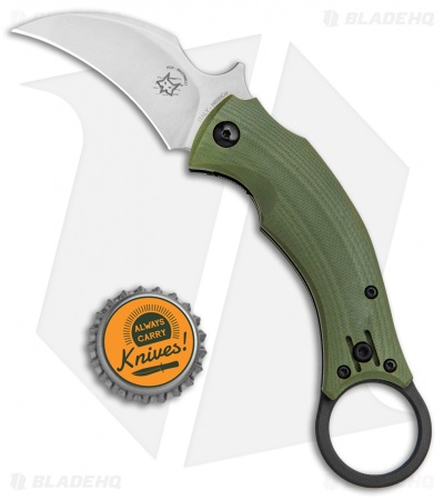 Fox Bastinelli Black Bird Karambit Folding Knife OD Green G10 (2.25" SW)