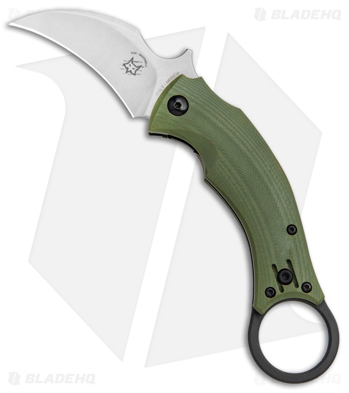 Fox Bastinelli Black Bird Karambit Folding Knife OD Green G10
