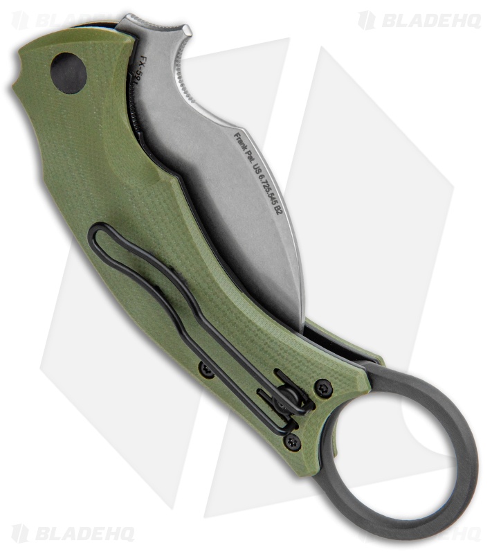Fox Bastinelli Black Bird Karambit Folding Knife OD Green G10 (2.25" SW)