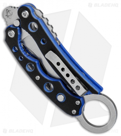 Mantis Vuja De Balisong Karambit Crossover Knife Black/Blue G-10 (2" Satin)
