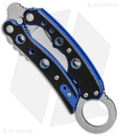 Mantis Vuja De Balisong Karambit Crossover Knife Black/Blue G-10 (2" Satin)