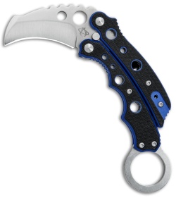 Mantis Vuja De Balisong Karambit Crossover Knife Black/Blue G-10 (2" Satin)