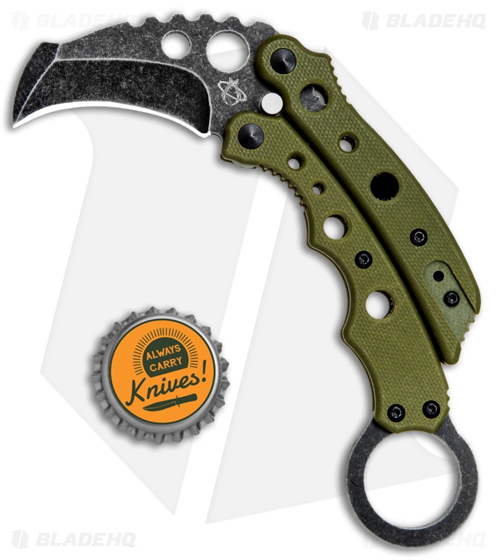 Mantis Vuja De Balisong Karambit Crossover Knife Green G-10 (2" Black SW)