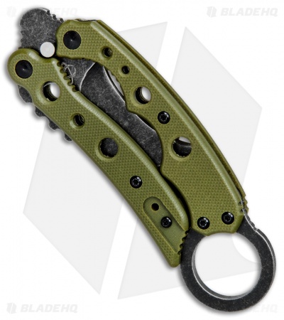 Mantis Vuja De Balisong Karambit Crossover Knife Green G-10 (2" Black SW)