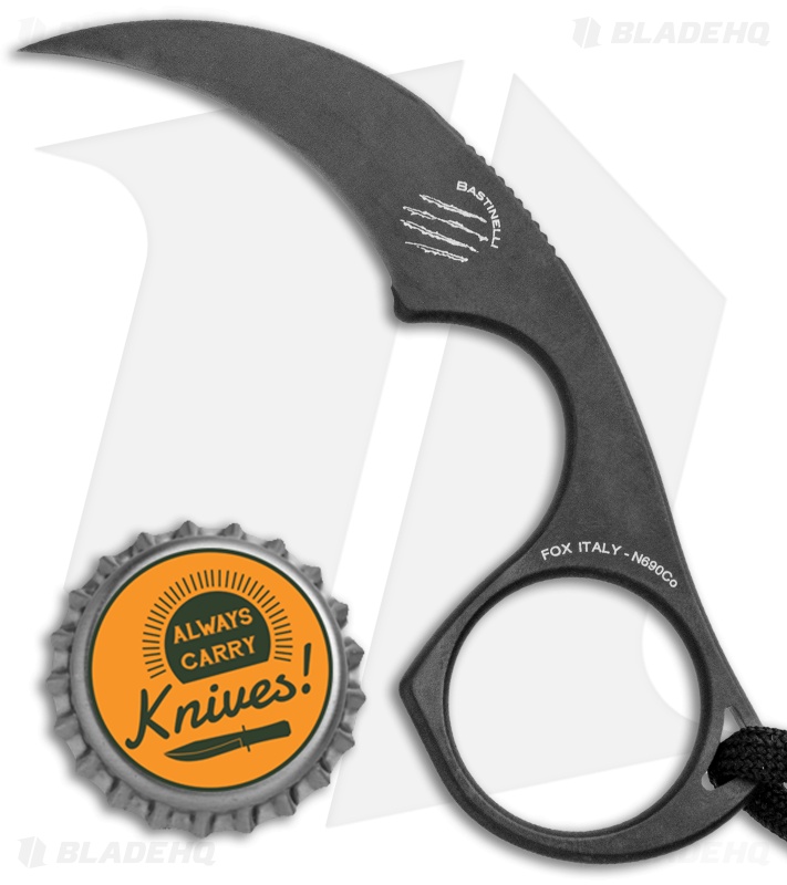 Bastinelli Diagnostic Karambit Fixed Blade Neck Knife Black (1.5" Black)