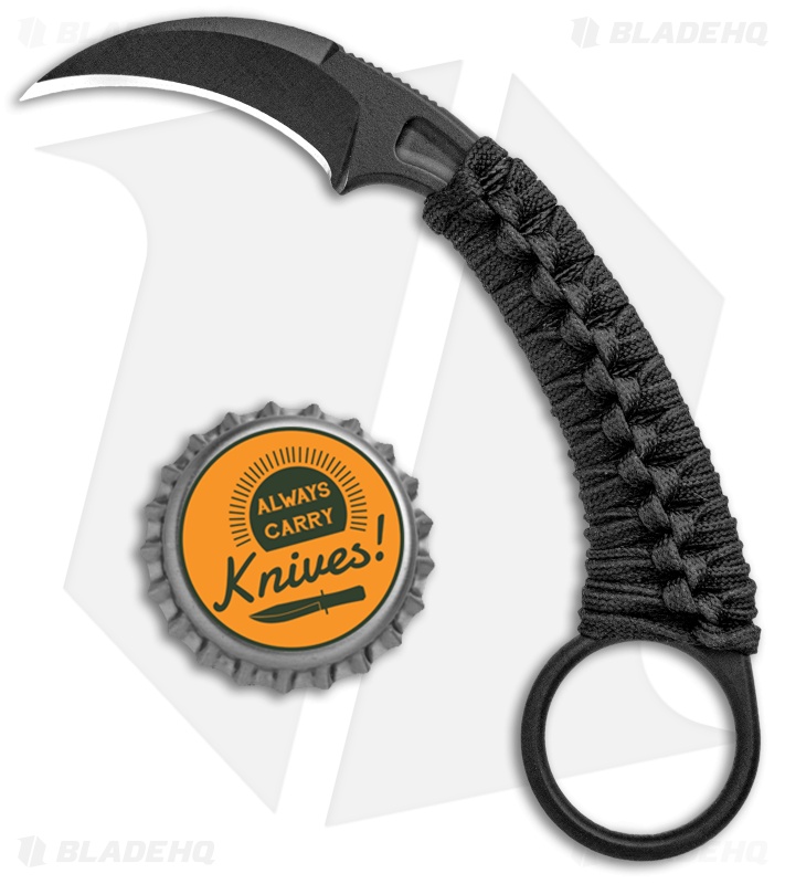 Bastinelli PiKa Picoeur Karambit Fixed Blade Knife Wrapped (1.63" Black)