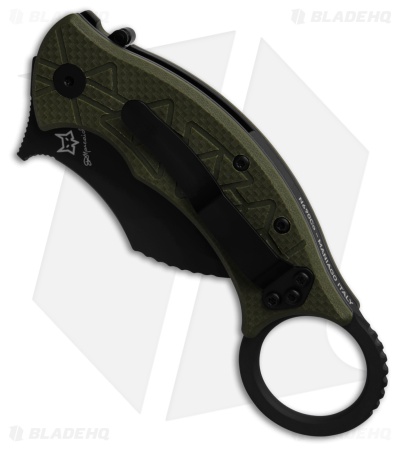 Fox Tribal K Karambit Liner Lock Knife OD Green G-10 (3" Black)