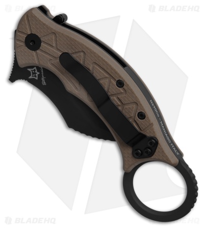 Fox Tribal K Karambit Liner Lock Knife Coyote Tan G-10 (3" Black)