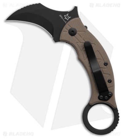 Fox Tribal K Karambit Liner Lock Knife Coyote Tan G-10 (3" Black)