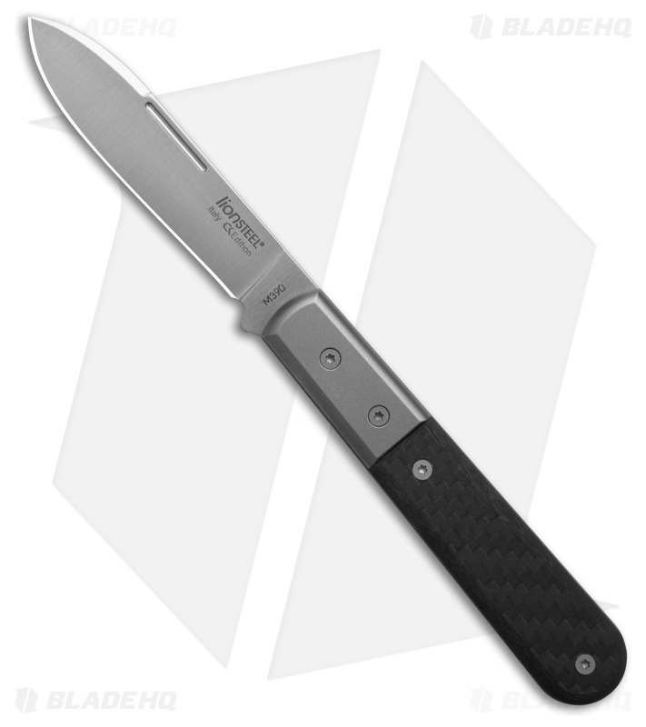LionSteel Roundhead Spear Point Slip Joint Knife Black Carbon Fiber (3" Satin)