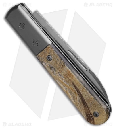 LionSteel Roundhead Spear Point Slip Joint Knife Brown Ram Horn (3" Satin M390)