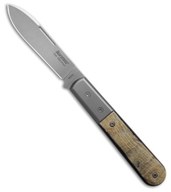 LionSteel Roundhead Spear Point Slip Joint Knife Brown Ram Horn (3" Satin M390)