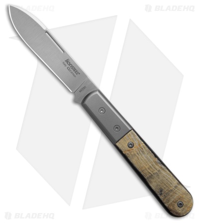 LionSteel Roundhead Spear Point Slip Joint Knife Brown Ram Horn (3" Satin M390)