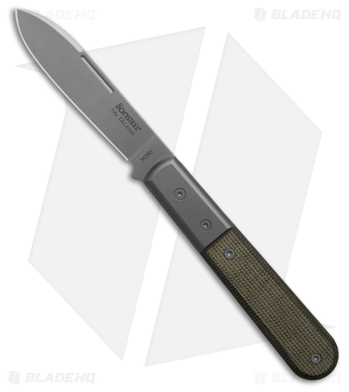 LionSteel Roundhead Green Micarta Spear Point Satin M390