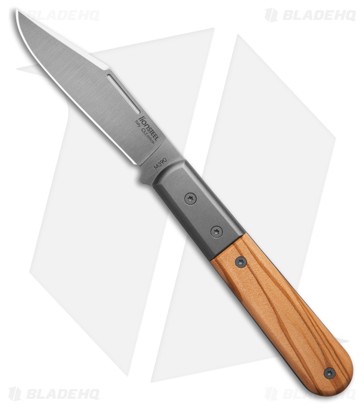 LionSteel Shuffler Clip Point Slip Joint Knife Olive Wood (3" Satin M390)