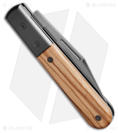 LionSteel Shuffler Clip Point Slip Joint Knife Olive Wood (3" Satin M390)
