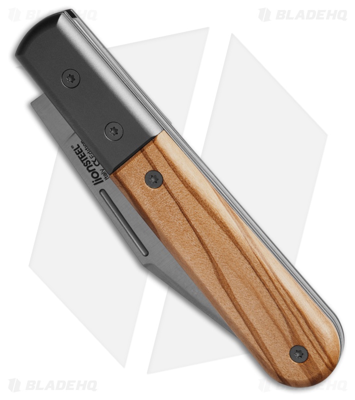LionSteel Shuffler Clip Point Slip Joint Knife Olive Wood (3" Satin M390)