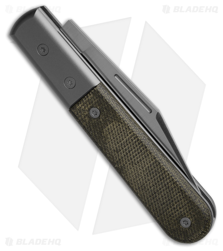 LionSteel Shuffler Clip Point Slip Joint Knife Green Micarta (3" Satin M390)