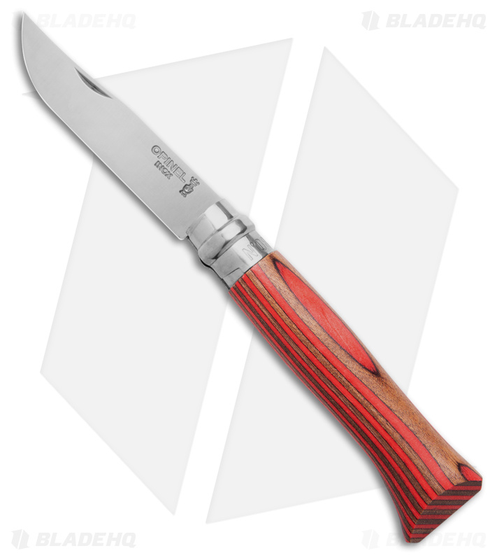 Opinel Knives No. 8 Folding Knife Laminated Red Birchwood (3.25" Satin) #8 SS