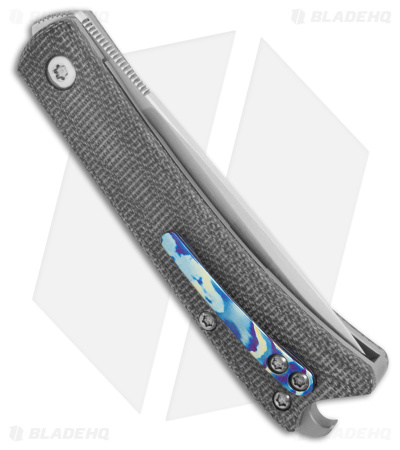 ESNYX Silver Line Beer Buster Jr. Flipper Blasted Ti/Blk Micarta/Mokuti (Satin)