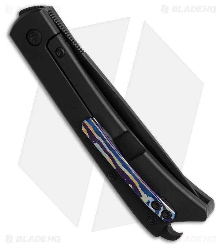 ESNYX Silver Line Beer Buster Frame Lock Knife Black Ti Moku Ti Clip(3.1" Black)