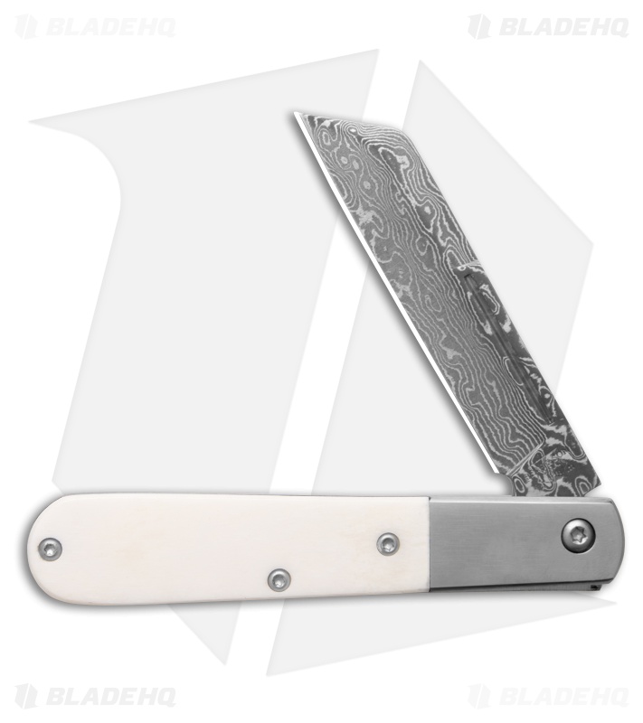 Bear & Son Modern Large Barlow Slip Joint Knife Smooth Bone (3.75" Damascus)