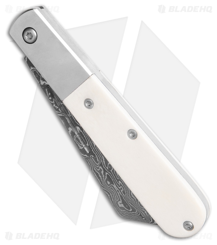 Bear & Son Modern Large Barlow Slip Joint Knife Smooth Bone (3.75" Damascus)