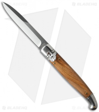 SKM 9.5" Fancy Lever Lock Automatic Knife Olive Wood (4" Satin Bayo)