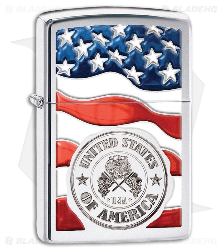 Zippo Lighter American Stamp on Flag (High Polish Chrome) 11983 