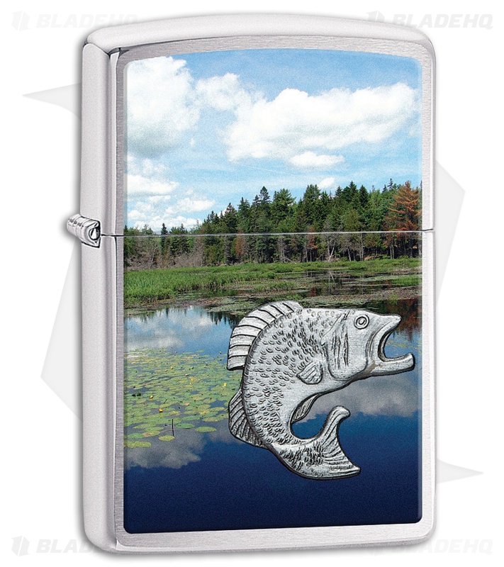 Zippo Lighter Fish in Lake (Brushed Chrome) 12287 Blade HQ