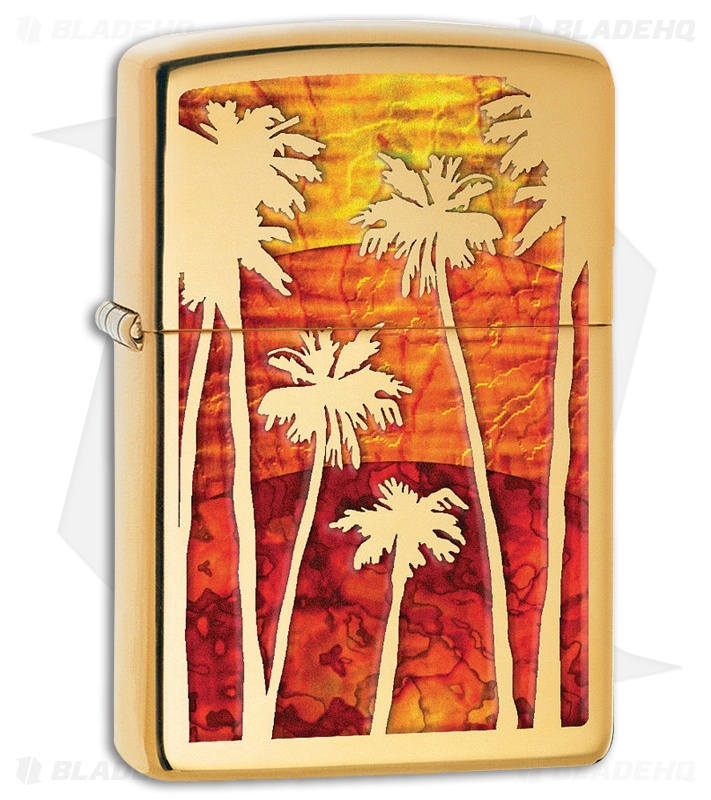 Zippo Lighter Fuzion Palm Tree Sunset (High Polish Brass) 12305