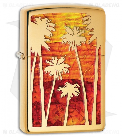 Zippo Lighter Fuzion Palm Tree Sunset (High Polish Brass) 12305