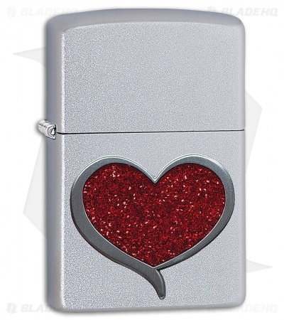 Zippo Lighter Glitter Heart (Satin Chrome) 12289