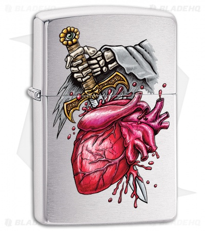 Zippo Lighter Goth Heart and Sword (Brushed Chrome) 12285 - Blade HQ