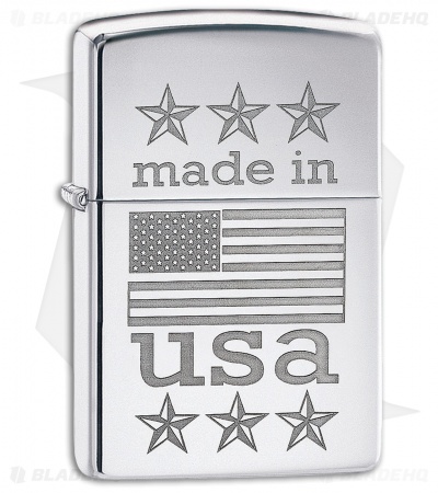 Zippo Lighter Made in USA w/ Flag (High Polished Chrome) 12325 