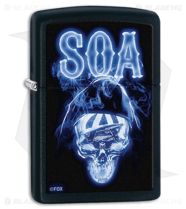 Zippo Lighter SOA Blue Skull (Black Matte) 11838 - Blade HQ