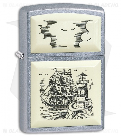 Zippo Lighter Scrimshaw Ship (Brushed Chrome) 11985 