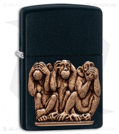 Zippo Lighter Three Monkeys (Black Matte) 12288 - Blade HQ