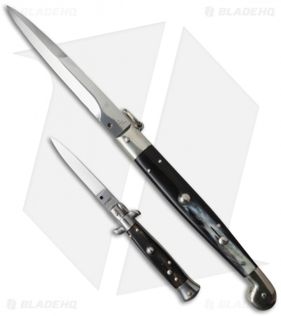 AGA Campolin 12" Sicilian Ring Pull Automatic Knife Dark Horn (5.5" Satin Bayo)