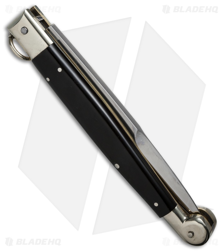 AGA Campolin 12" Sicilian Ring Pull Automatic Knife Dark Horn (5.5" Satin Bayo)