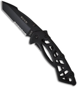 Buck Bones Frame Lock Knife (3" Black Serr) 0870BKX-B