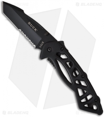 Buck Bones Frame Lock Knife (3" Black Serr) 0870BKX-B