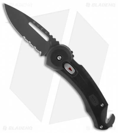 Buck Redpoint Rescue Black Folding Knife (2.75" Gray Serr) 0753BKX