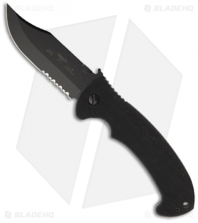 Emerson CQC-13 BTS Bowie Folding Knife w/ Wave (3.85" Black Serr)